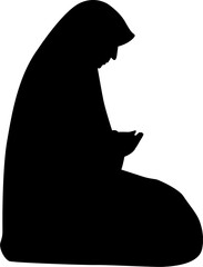 Muslim woman praying character silhouette. Silhouette or illustration of a Muslim praying. Praying symbol illustration.