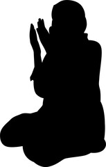 Muslim woman praying character silhouette. Silhouette or illustration of a Muslim praying. Praying symbol illustration.