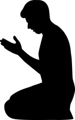 Muslim man praying character silhouette. Silhouette or illustration of a Muslim praying. Praying symbol illustration.