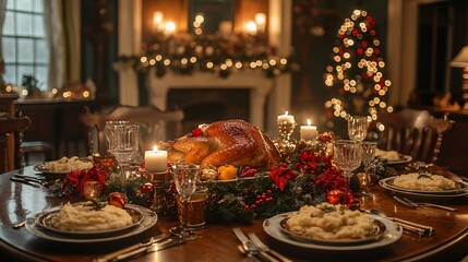 American Christmas turkey on the festive table