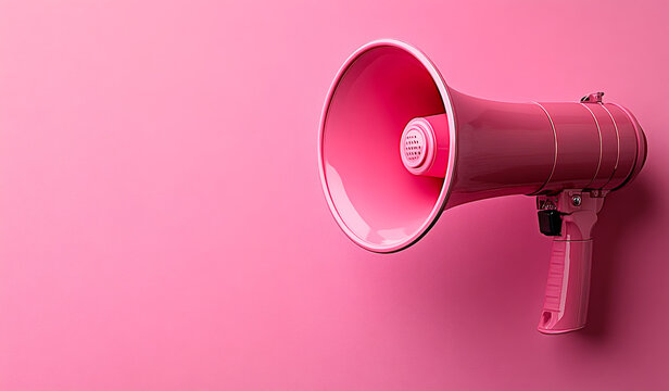 Pink megaphone by a wall. Bright pink megaphone against a vibrant pink wall adds a playful touch to communication tools in a fun setting