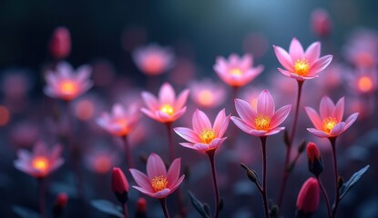 pink flowers that are blooming in the dark