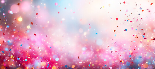 Bright colors and confetti fill the air. Colorful confetti bursts create a festive atmosphere during a celebration or party setting