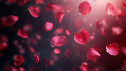 Captivating Valentine Background with Falling Red Rose Petals on Black Atmosphere