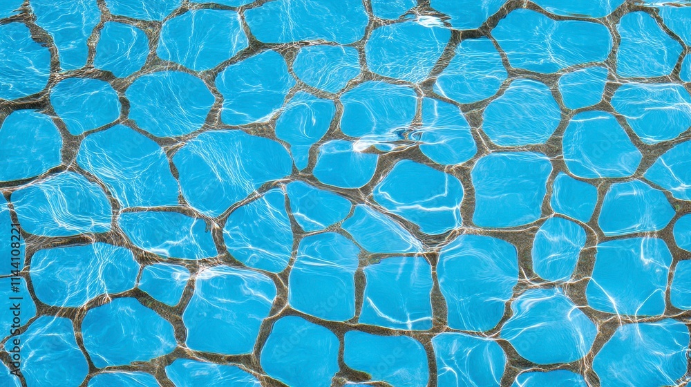 Poster a vibrant blue pool surface, with light reflections creating a textured pattern of ripples and tiles
