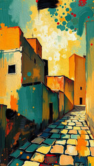 Arabic pattern to print on wall decorations, covers, fabrics, wallpapers. Oil paint.