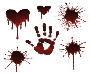 a handprints and blood splatters
