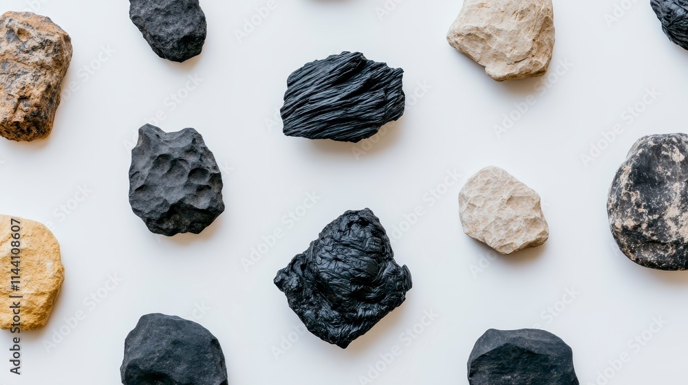 Aufkleber a collection of various natural rocks displayed on a flat surface, showcasing different textures and