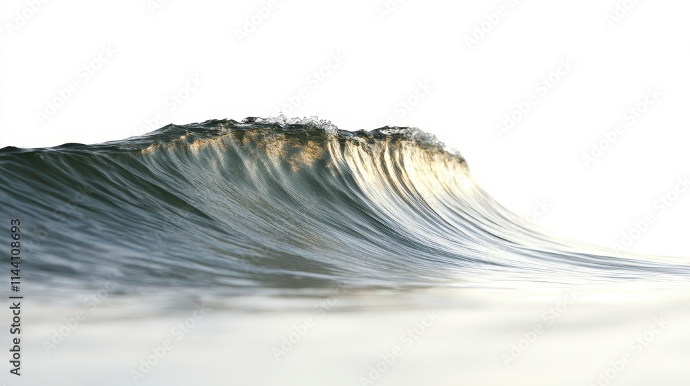 Poster a close-up of a wave cresting, showcasing the fluid motion and reflective surface against a minimali