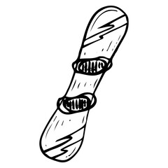 Snowboard hand drawn doodle. Sports equipment. Board. Snowboarding. Snowboarder. Snow riding. Downhill. Winter games tool. Vector line art illustration.