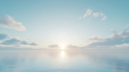 Fototapeta premium Gleaming sun slowly sets over calm sea sky wide shot photo. AI Generated