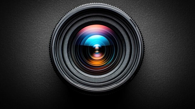 Close-up of a camera lens on dark background. - Powered by Adobe