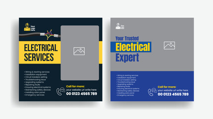 Home Appliance Repair Service editable   social media posts banner ads, Professional Electrician and Electrical services Company promotional advertisement or web banner template