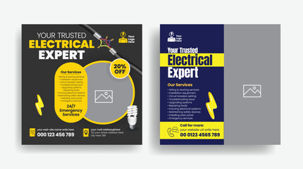 Electrical service social media post banner ads, Electrician and Electrical Company advertisement, Home Appliance Repair Service web banner design