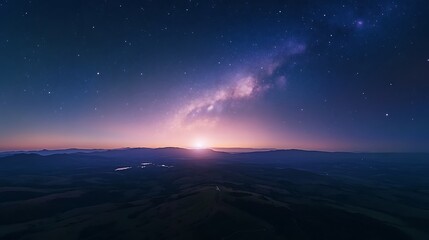 Fototapeta premium Milky Way Galaxy Rising Over Serene Night Landscape. AI Generated