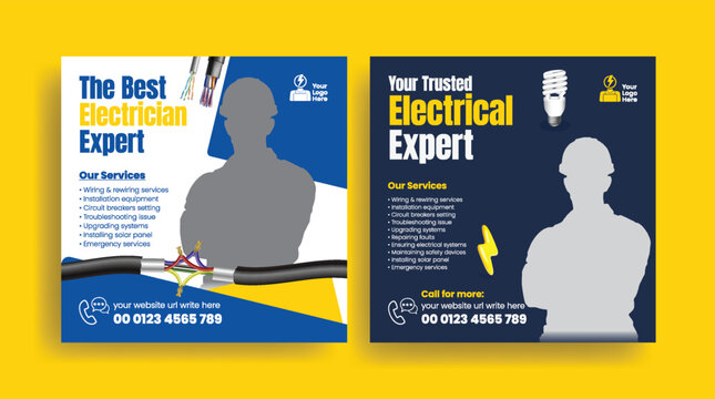 Electrical service social media post banner ads, Electrician and Electrical Company advertisement, Home Appliance Repair Service web banner design