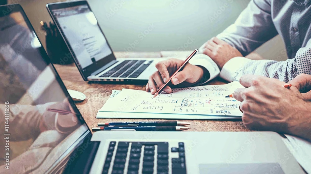 Poster Parent working a side hustle while discussing EITC options with a financial consultant Stock Photo with side copy space