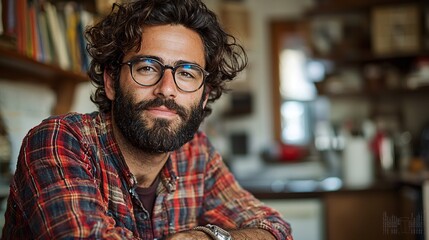 Obraz premium Freelance photographer seeking financial aid through EITC while managing side gigs Stock Photo with side copy space