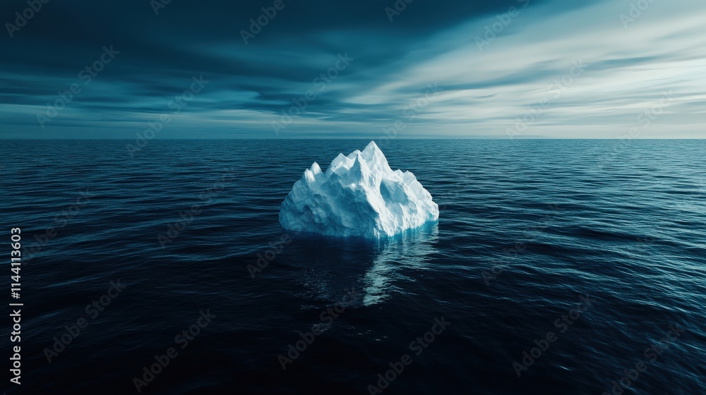 Poster Iceberg floating in the middle of a deep blue ocean, with only the tip visible above water, a symbolic concept of hidden challenges