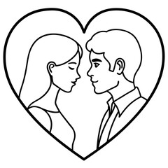 Romantic Line Art Couple in Heart Design