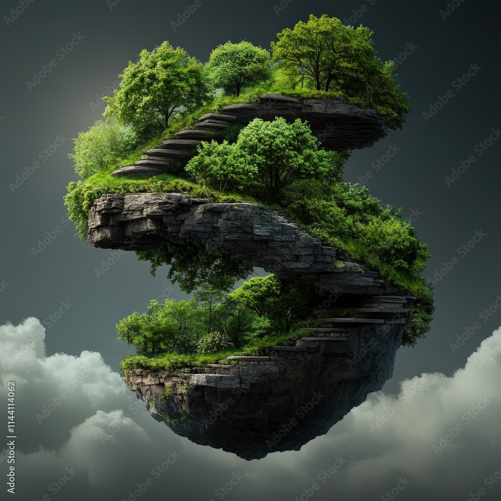 Aufkleber a small island with a tree and a castle in the middle. the castle is surrounded by a forest and a po