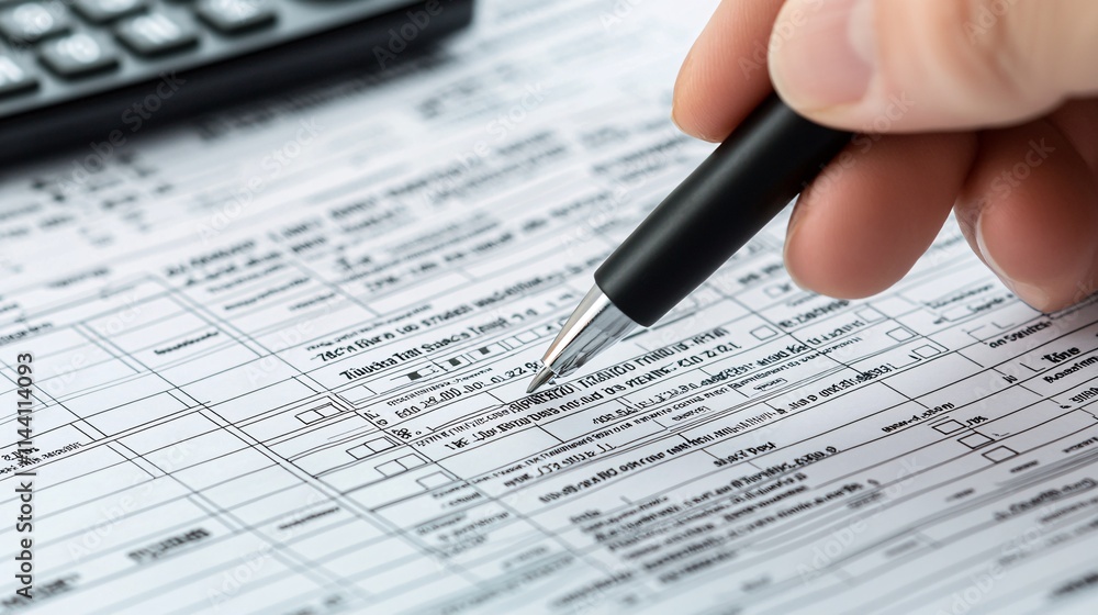 Aufkleber Remote worker using tax preparation software to file for EITC with multiple income sources Stock Photo with side copy space