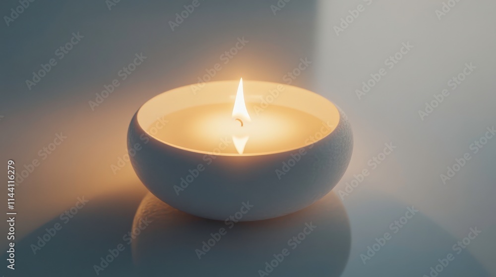 Aufkleber softly glowing white candle in round bowl illuminating a serene space, creating a calming atmosphere