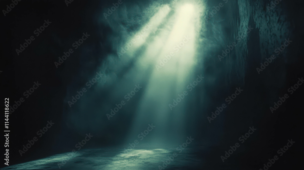 Poster bright blinding light explodes from the center in a dark mysterious environment