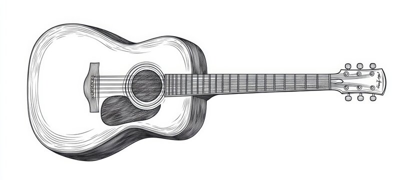 acoustic guitar drawing black and white