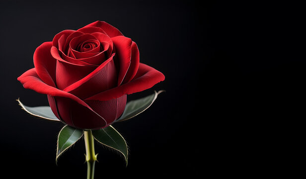 Rosa roja para el 14 de febrero dia de los enamorados o san valentin concepto de amor, pasion y romance, sobre fondo negro