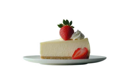 Indulge in a Tempting Slice of Cheesecake Adorned with Fresh Strawberries Perfect for Dessert Lovers and Culinary Enthusiasts Alike.