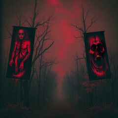 Eerie, creepy banner boards in surreal infrared tones depict an otherworldly appearance using dark tones and unsettling details.jpg