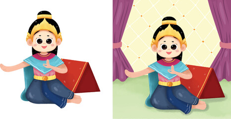 Cartoon character of traditional Thai dancer girl.