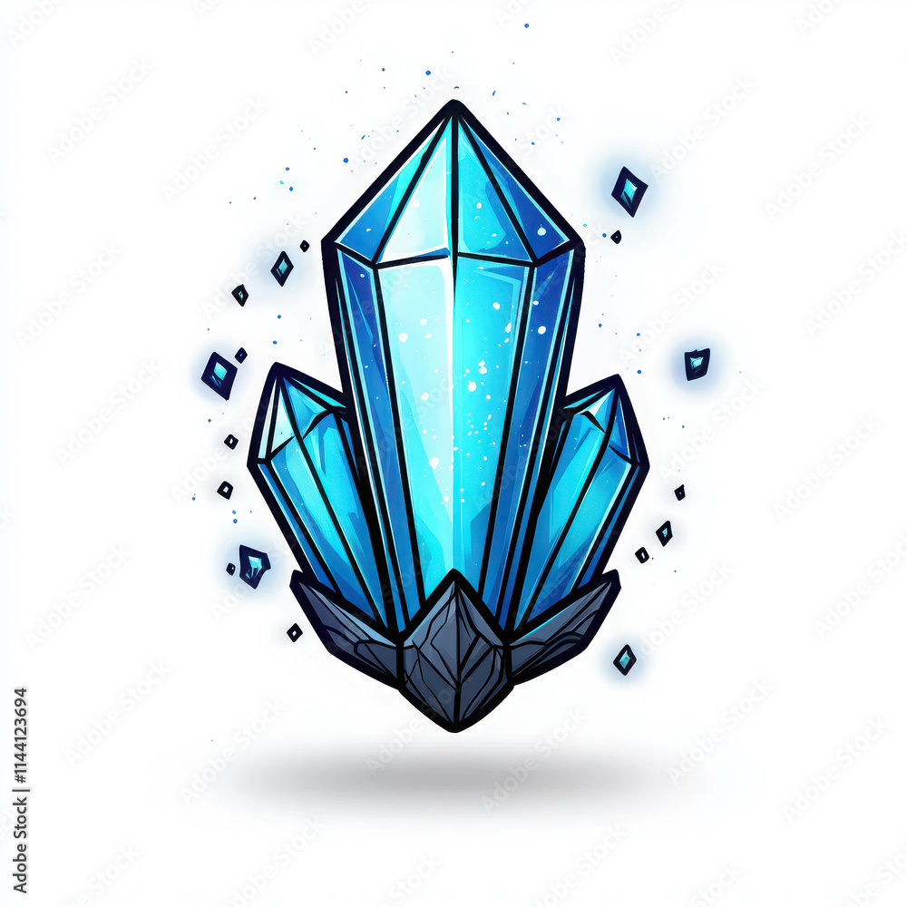Aufkleber magical crystal with sharp angular face in vibrant cartoon style