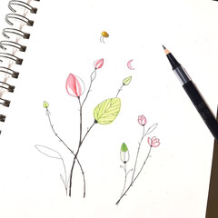 A graceful and elegant hand-drawn nature sketch in a colorful sketchnote style, featuring refined lines and details.jpg