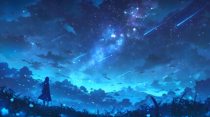 An enchanting anime wallpaper depicting a starry night filled with hope and solitude.