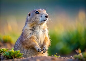 Fototapeta premium Sharp closeup of a Black-tailed Prairie Dog (Cynomys ludovicianus), showcasing intricate detail and deep depth of field.