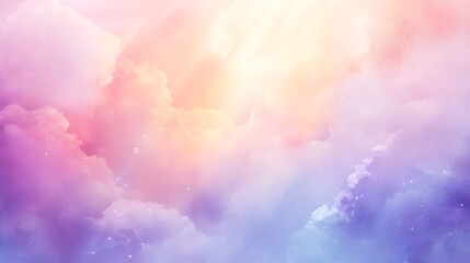 Angelic sky background with soft clouds and light rays