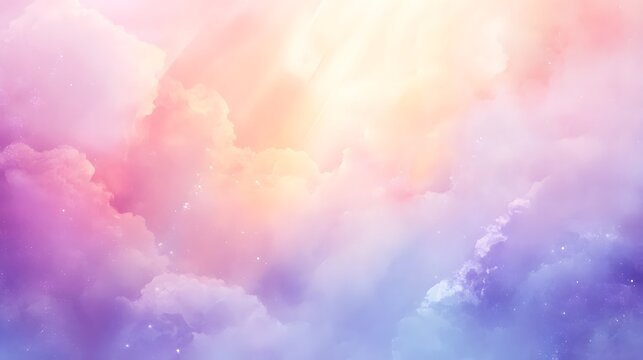 Angelic sky background with soft clouds and light rays