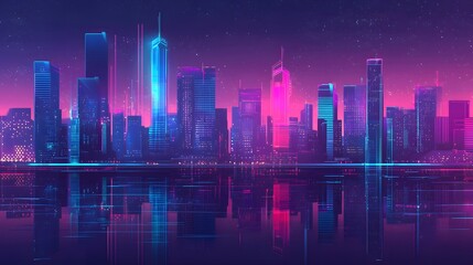 Urban Skyline with Neon Effects in Vector Illustration