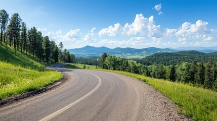 Fototapeta premium Scenic Curved Road Through Green Forest Landscape
