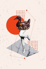 3D collage trend artwork composite sketch poster of woman legs stand posing caricature body duck...