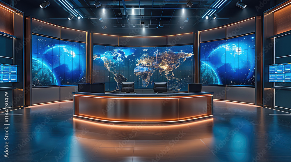Aufkleber a professional and modern tv news studio designed for virtual backgrounds. features a sleek anchor d