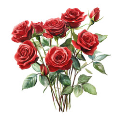 Obraz premium Vibrant Bouquet of Red Roses in Watercolor for Elegant Designs Transparent Background