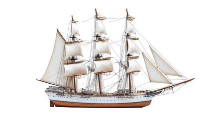 Obraz premium Detailed Model of a Sailing Ship with Sails Perfect for Nautical-Themed Decor, Educational Projects, and Maritime Exhibits.