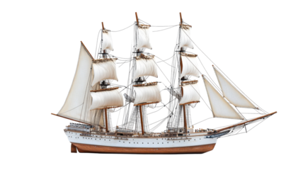 Detailed Model of a Sailing Ship with Sails Perfect for Nautical-Themed Decor, Educational Projects, and Maritime Exhibits.