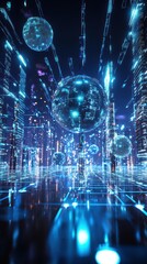3D spheres of ai chatbots exchanging data on digital grid