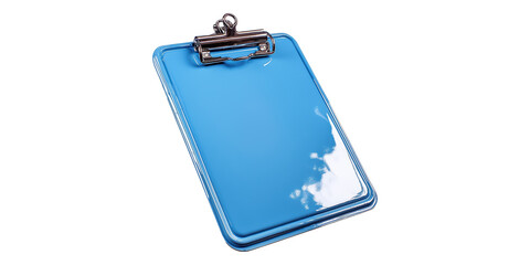Blue clipboard with metal clip isolated on transparent background
