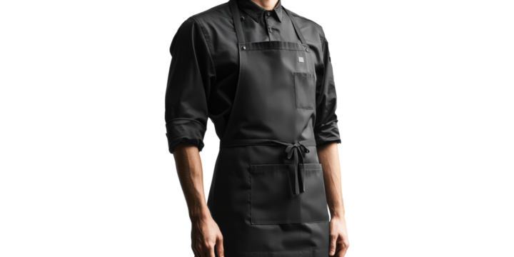 Chef wearing black apron isolated on transparent background