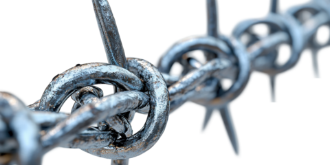 Close-up of barbed wire isolated on transparent background
